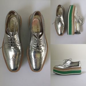 PRADA Oxford metallic platform derby loafers